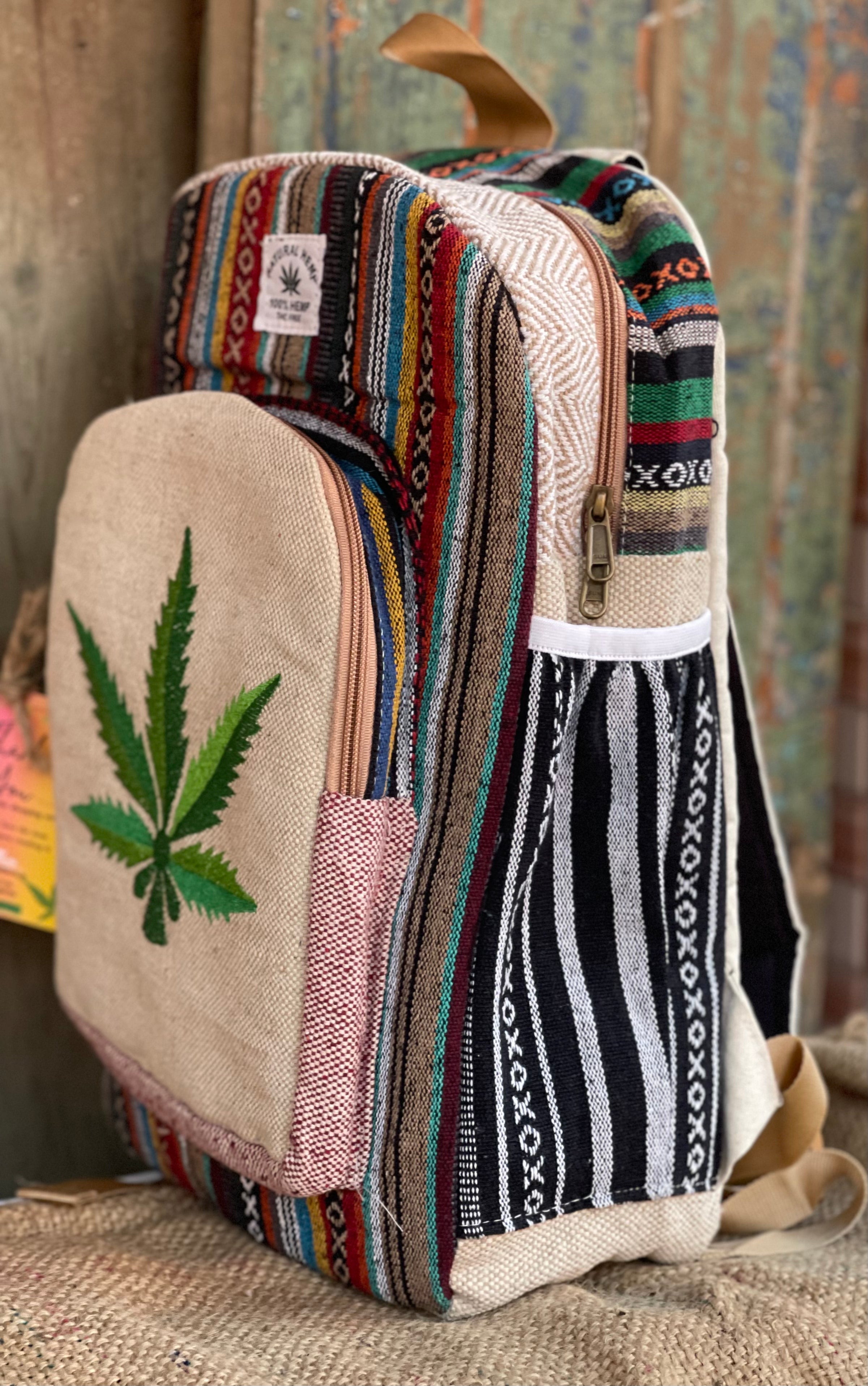 Leaf Print HEMP BACKPACK- 48 L Laptop Office/School/Travel Backpack- Fits Up to 17.3 Inch Laptop Notebook  Regular( Both Male and Female)